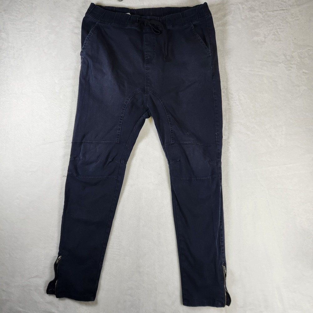 True Rock Jogger Pants Men XL Navy Blue‎ Drawstring Waist Slim Fit Zipper Ankle